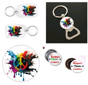 Peace Sign - Vinyl Stickers, Fridge Magnet, Badge Pin, Bottle opener or keyring - Picture 1 of 12