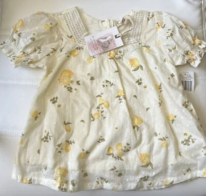 Jessica Simpson Baby Girl Lemon Print Dress Swiss Dots Battenberg Trim 3T NWT - Picture 1 of 4
