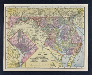 1892 Crowell Kirkpatrick Map Maryland Delaware Washington DC Baltimore Dover MD - Picture 1 of 3