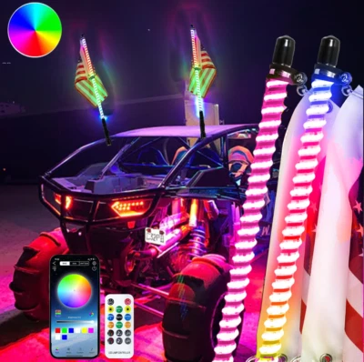Para Can Am X3 Polaris RZR 1000 ATV UTV 3 pies COB RGB LED Luces Látigo Antena Bandera Foto 1 de 4