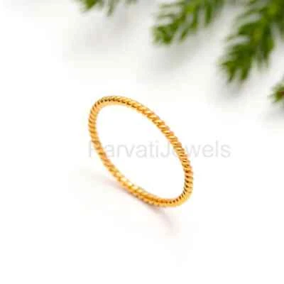 Anillo de compromiso con banda de alambre trenzado de oro sólido de 14k y 18k regalo para mujeres niñas joyería Foto 1 de 4