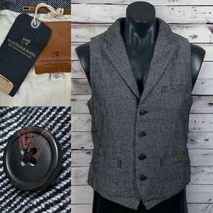 Scotch & Soda Wool Blend Waist Coat Men's L/G Grey Lapels & Pouchet Brand New - Picture 1 of 23