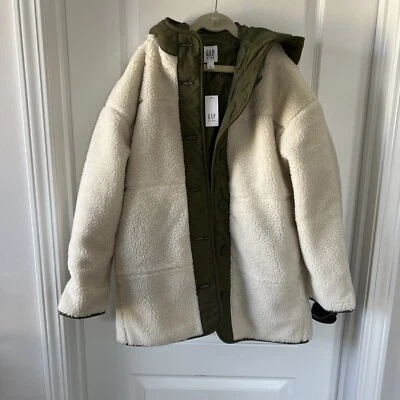 Gap Kids Sherpa Button Up Jacket Beige Size Large New - Image 1 of 4