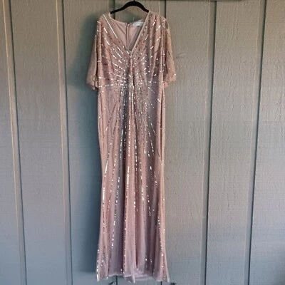Mac Duggal Sequined Column Gown SZ 14 Women Mother Of Bride V Neck Vintage Rose - Image 1 of 4