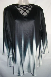 Schwarz & weiß Batik Langarm Tunika Top Gr. 2XL Neu - Bild 1 von 5