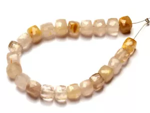 Natural Golden Rutile Quartz Gems 6.5 mm Size Faceted Cube Shape Beads 5" Strand - Picture 1 of 8