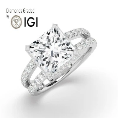 Princess Hidden Halo Solitaire 18K White Gold Engagement Ring,5 ct,Lab-grown IGI - Image 1 of 4