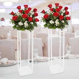 2 Stück Acryl Blumenständer Hochzeit Mittelstücke Metallsäule Weiß Vase Stand - Bild 1 von 22