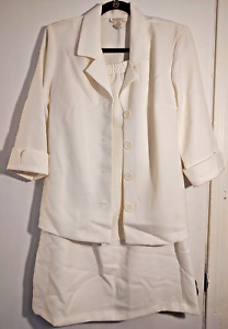 Roaman's Women Plus Size 2-Piece Skirt Blazer Jacket Suit Collar Ivory - A4 XL