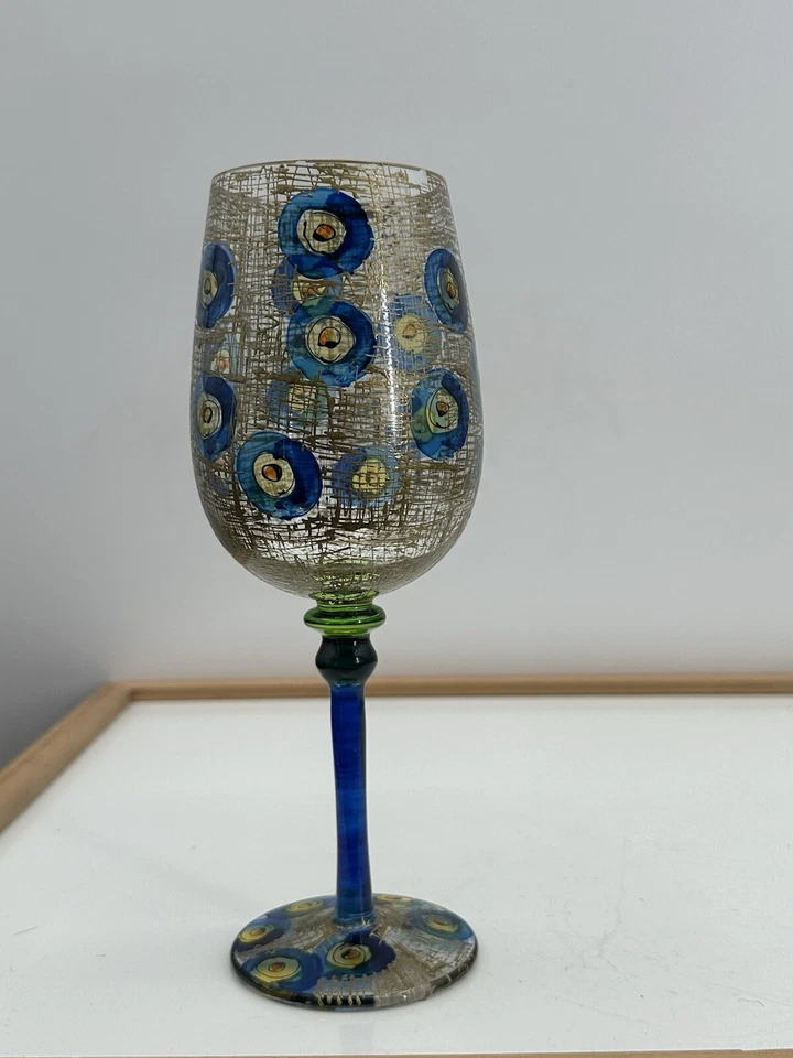 Royal Danube Hand Painted Crystal Wine Glass Peacock Design ~ Romania - Image 1 of 4