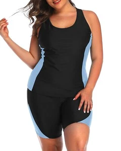 Women's Plus Size Tankini Swimsuit - Two Piece Rash Guard with Capris Shorts ... - Picture 1 of 6