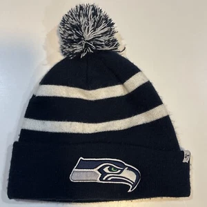 NFL Seattle Seahawks blau-weiß Beanie Mütze mit Logo Strick 47 Marke - gebraucht - Bild 1 von 9