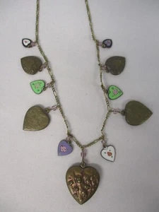 VINTAGE GLASS WORKS STUDIO GOLD CHAIN NECKLACE with 11 CHARMS ~ 20" - Picture 1 of 5