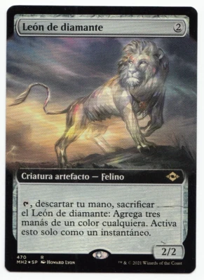 Diamond Lion FOIL Spanish Mtg MISPRINT. Black lines printed in textbox - Imagen 1 de 4
