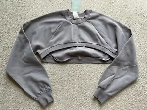 H&M Basic Cut Off Sweatshirt Crop Top Sweater Fleece Taupe Long Sleeve XS New - Picture 1 of 10