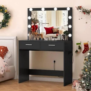 Vanity Desk with Large Lighted Mirror Makeup Vanity with 10 Lights 2 Drawers - Picture 1 of 9