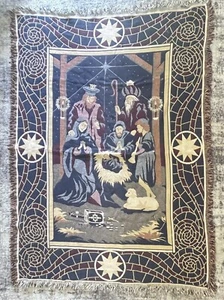 VTG Goodwin Weavers Nativity Christmas Holiday Afghan Throw Blanket ~47x65” USA - Picture 1 of 3