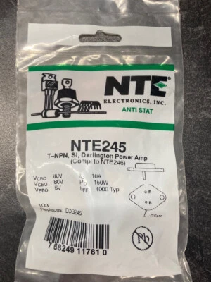 NTE NTE245 T-NPN, Si, Darlington Power Amp - Image 1 of 4