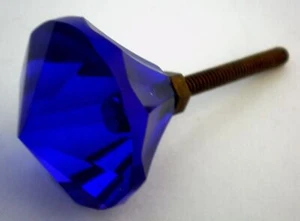 LARGER COBALT GLASS HANDCUT RARE KNOB PULL HANDLE - Picture 1 of 3