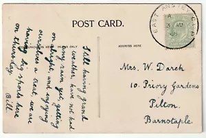 1908 EAST ANSTEY CAMP ESQUELETO MATASELLOS DEVON A LA SEÑORA W DARCH PILTON BARNSTAPLE - Imagen 1 de 2