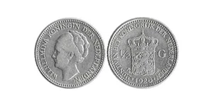 1928 Netherlands Half 1/2 Gulden Silver Wilhelmina VG - Picture 1 of 1