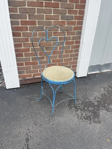 Wrought Iron Ice Cream Parlor Chair Heart Back Solid Wood Seat Retro Diner Chic Cover
