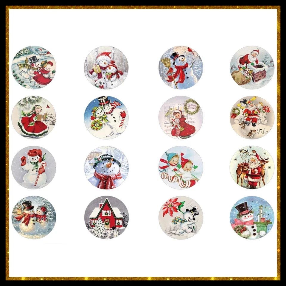 Pegatinas de diseños vintage de vacaciones de Navidad de 1,5 pulgadas Foto 1 de 1