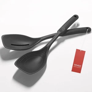 2 Pack Large Silicone Cooking Spoon, Non-Stick Slotted and Solid Spoon set wi... - Picture 1 of 8