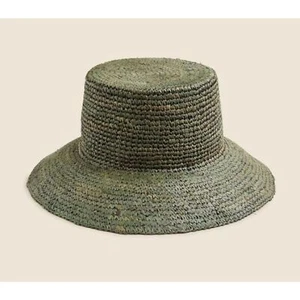 NWT J.Crew Wide-Brim Raffia Bucket Hat in Rich Olive - Size M/L - Picture 1 of 9