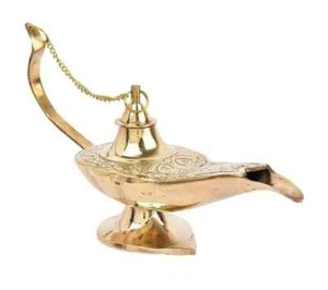 10".Brass Aladdin Genie Oil Lamp Aladin Home Decor Gift Christmas Incense Burner - Picture 1 of 5