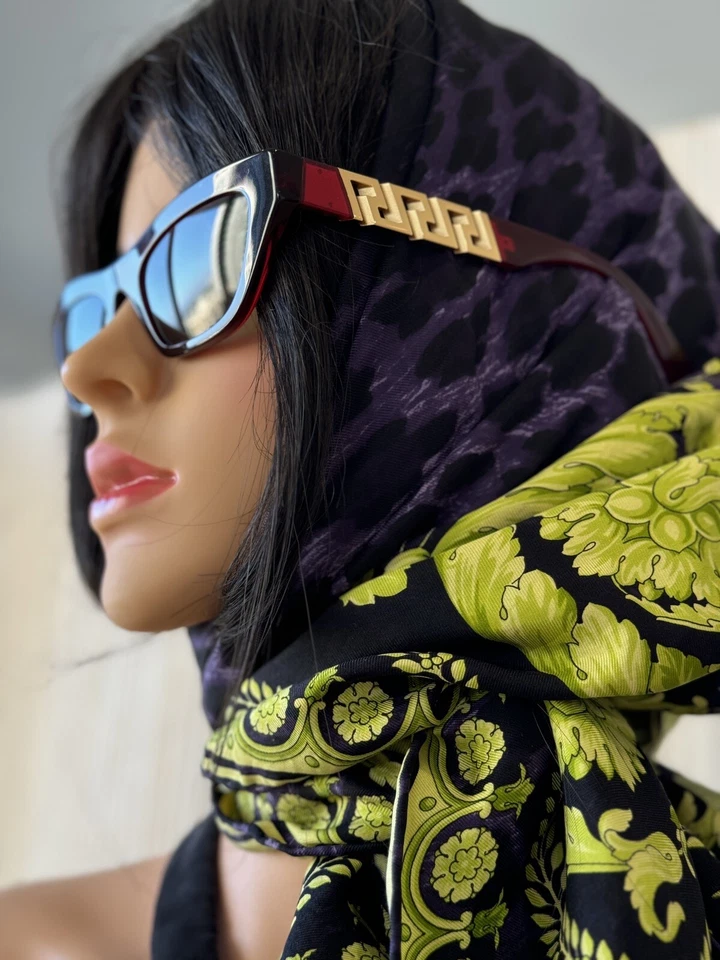 Nuevo VERSACE Gafas de sol Borgoña Verde Rojo Ojo de Gato Mujeres Dorado Greca Sexy Foto 1 de 4