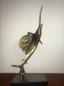 Mid Century Bronze Sailfish Sculpture Art Statue Signed TONNY Vintage 17" - Picture 1 of 11