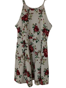LOVE J Womens Sx M White Dress with Rose Pattern, Pull On Knee Length Sleeveless - Picture 1 of 4