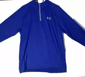 Under Armour 1/4 Zip Mens Size Large Blue Loose Fit Heat Gear Logo Long Sleeve - Picture 1 of 9
