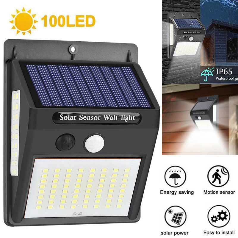 Outdoor 100 LED Solar Lights PIR Motion Sensor Wall Lamp Garden Waterproof Light - Image 1 of 4