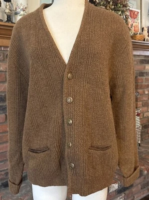 Cárdigan Puritan Cable Tejido 85% Lana Borde Cuero Para Hombres XL Botones Dorados EE. UU. Foto 1 de 4
