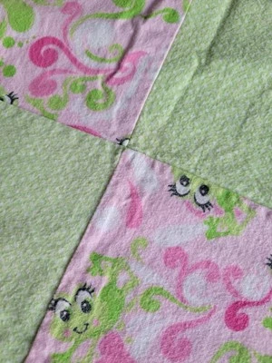 36 X 32 Flannel Kids Blanket - Pink & Green Frog motif - Image 1 of 4