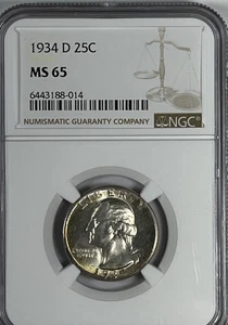 1934-D Washington Quarter : NGC MS65 - Picture 1 of 4