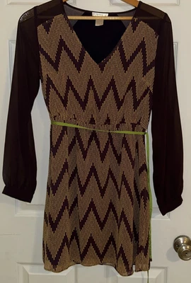 Mujer Vestido Esley Manga Larga Púrpura y Amarillo Poliéster Jersey Chevron Talla M Foto 1 de 4