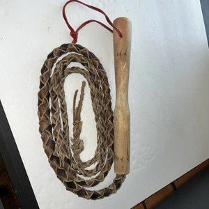 Frusta toro cavallo pelle vintage western manico legno frusta anni '70 - Foto 1 di 11