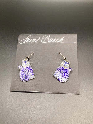 Laurel Burch Indigo Cats Kittens Hook Earrings Blue Cloisonne w/GoldTone RETIRED - Image 1 of 3