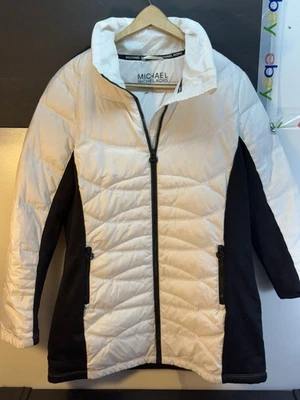 Michael Kors Down Feather Puffer Jacket Women Large White Black Long Outdoor - Image 1 of 4