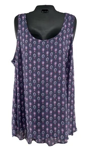 Torrid Talla 2 Mujer 2X Geo Paisley Top Sin Mangas Acero Gris Tanque Pliegues Traseros - Imagen 1 de 4