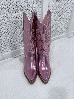 Botas Vaqueras Western Rosa Metálicas Bordadas Punta Talla 10 Foto 1 de 4