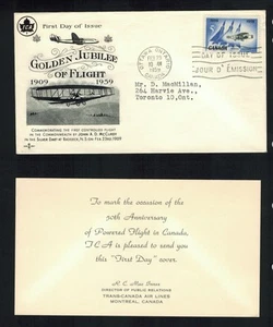 Canada #383, 1959 5¢ Silver Dart Jet, Rosecraft cachet FDC Trans Canada Airlines - Foto 1 di 1