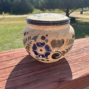 Barattolo con coperchio ceramica argilla arenaria floreale dipinto a mano Tonala messicano - Foto 1 di 11