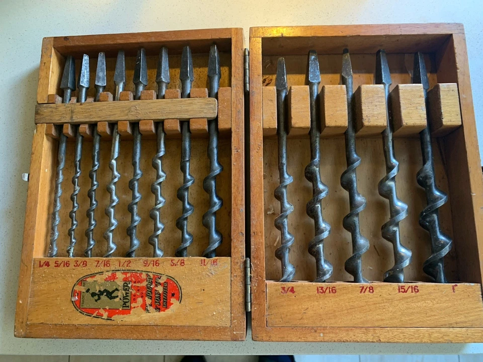 Vintage Set of 13 Brace Auger Bits by Ridgway of Sheffield In Original Box - Image 1 of 3