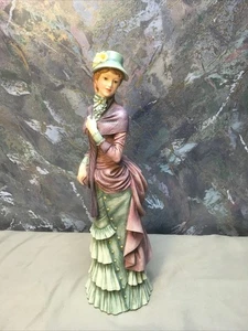 Victorian Green Purple Dressed Lady Porcelain Sculpture Figurine 12”#195 - Picture 1 of 9