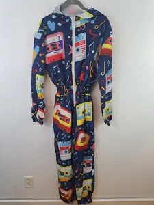 Unbranded NWOT 90s Casette Themed Hooded Zip Disco Jump Suit Lightweight  - Picture 1 of 7