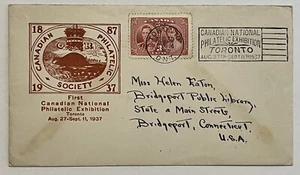 1937 TORONTO ONTARIO CANADA PHILATELIC EXHIBITION COVER CANADIAN SOCIETY - Picture 1 of 2